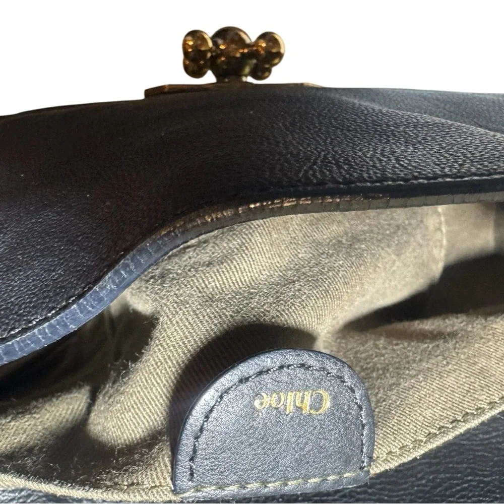 Chloe Black Leather Neo Folk Elsie Crossbody Bag